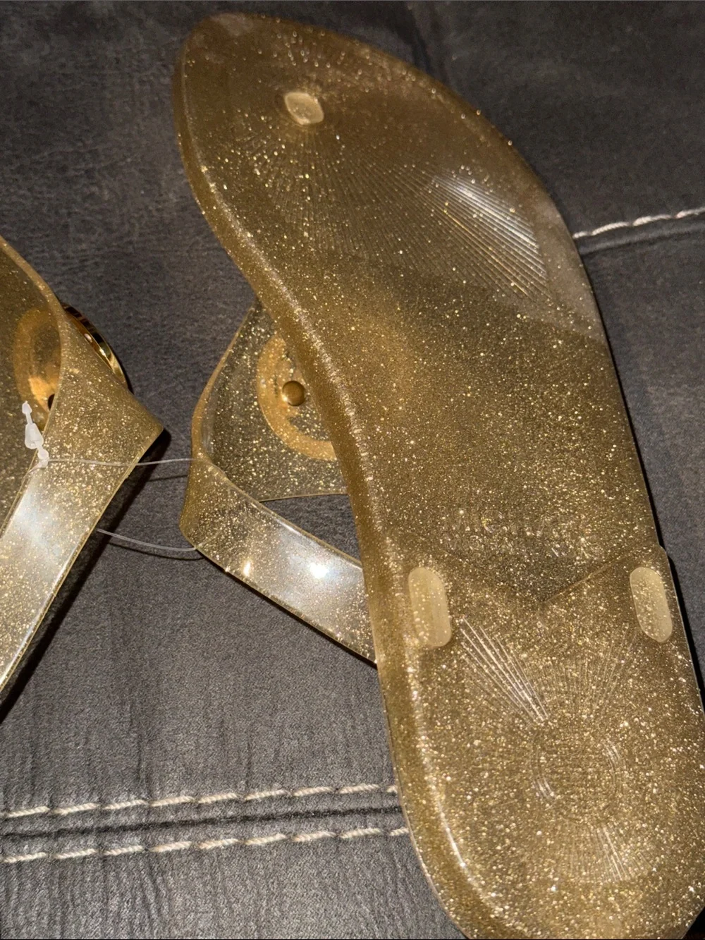 Michael Kors Gold Glitter Jelly Logo Thong Sandals